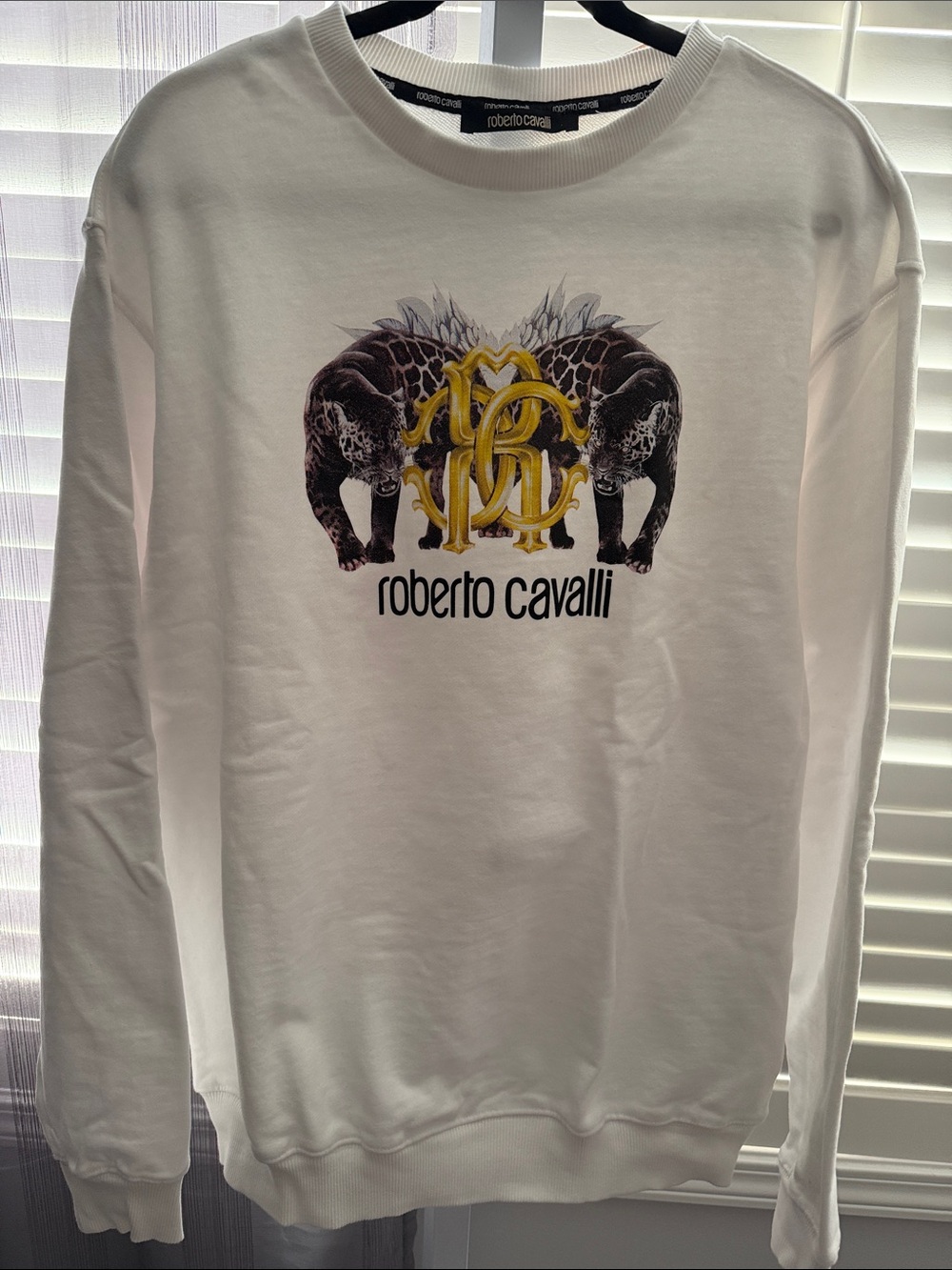 Roberto Cavalli Men's White Logo Graphic Sweater